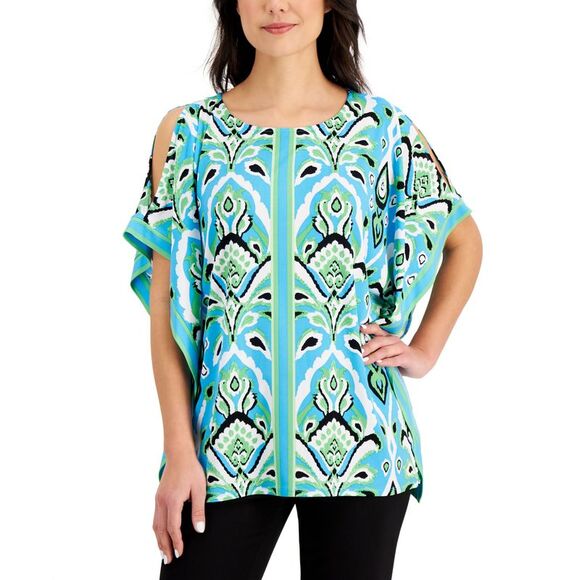 JM Collection Printed Flutter Sleeve Top - Picture 1 of 2